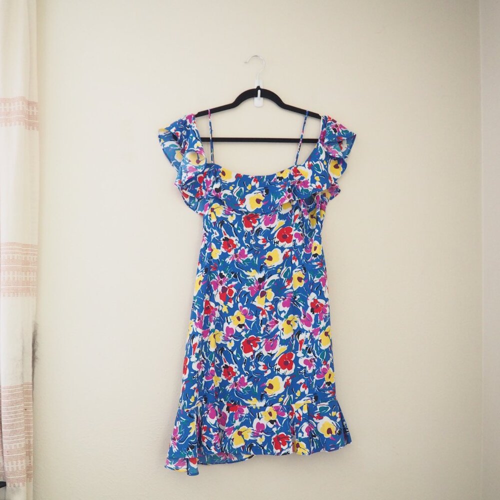 !! Topshop Blue Floral Strappy Wrap Mini Dress sz US 12 - Picture 6 of 6
